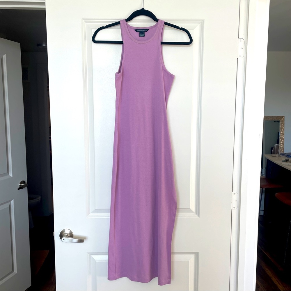 French Connection Rasha Ribbed Tank Midi Dress Small Purple